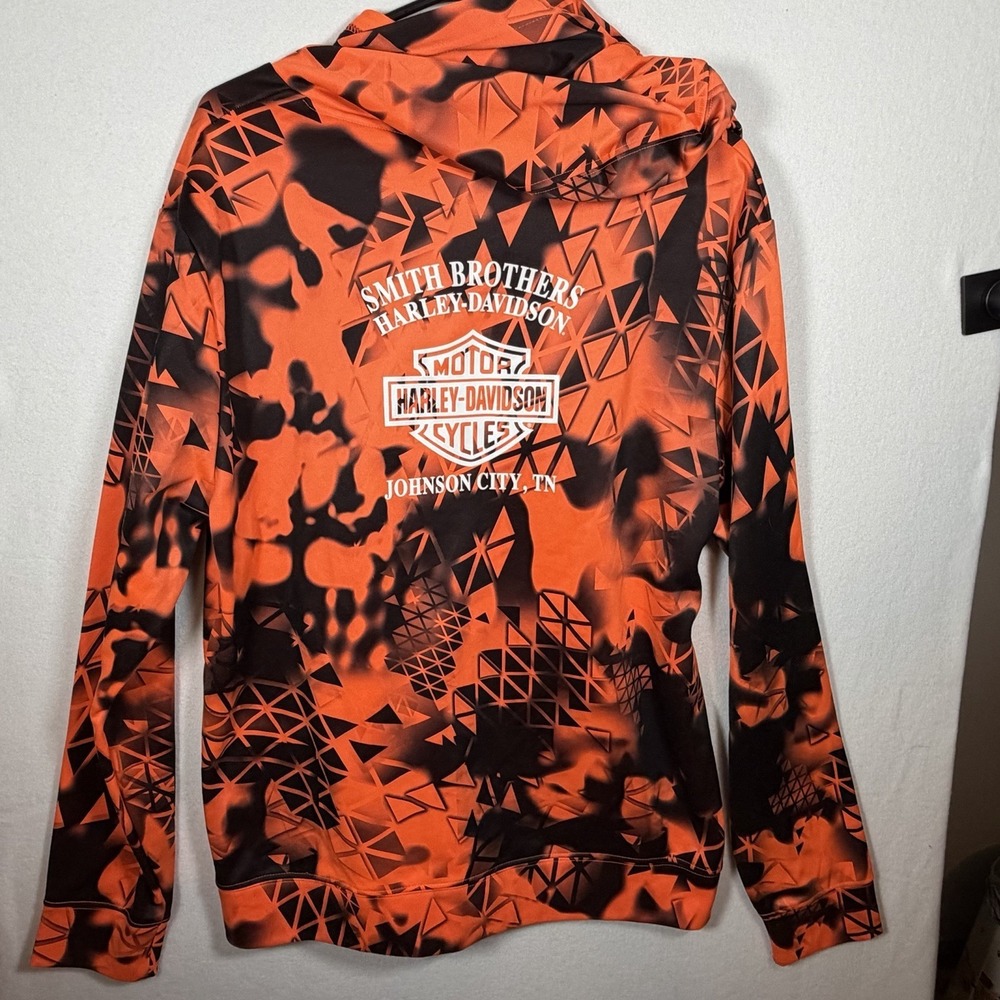 Harley-Davidson Smith Brothers Orange Black Graphic Pullover Hoodie Size L - Picture 3 of 9